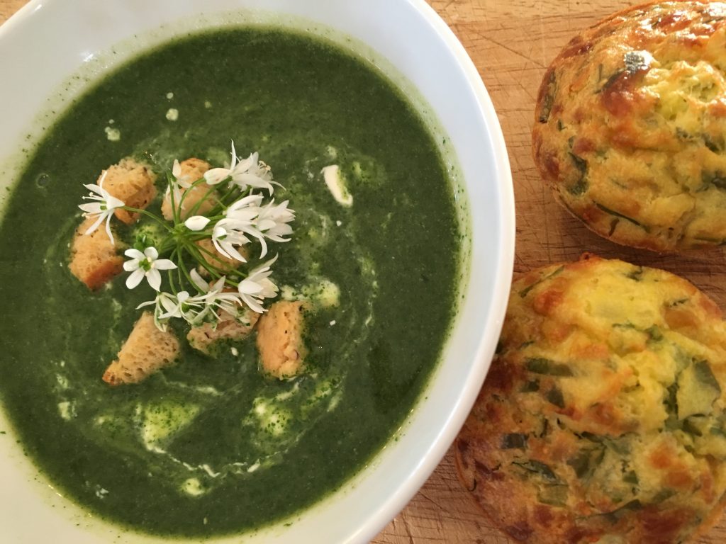 Wild nettle soup & cheesy wild garlic muffins