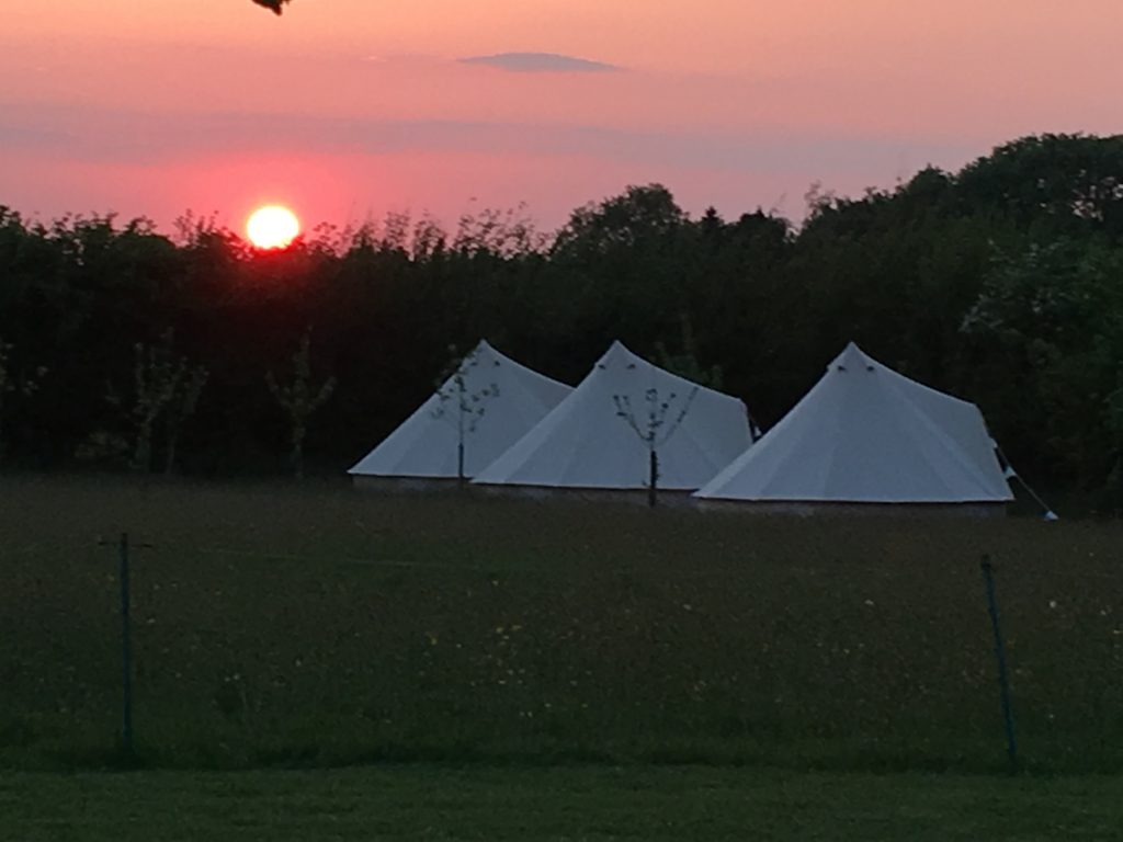 Sunset over the glamping site